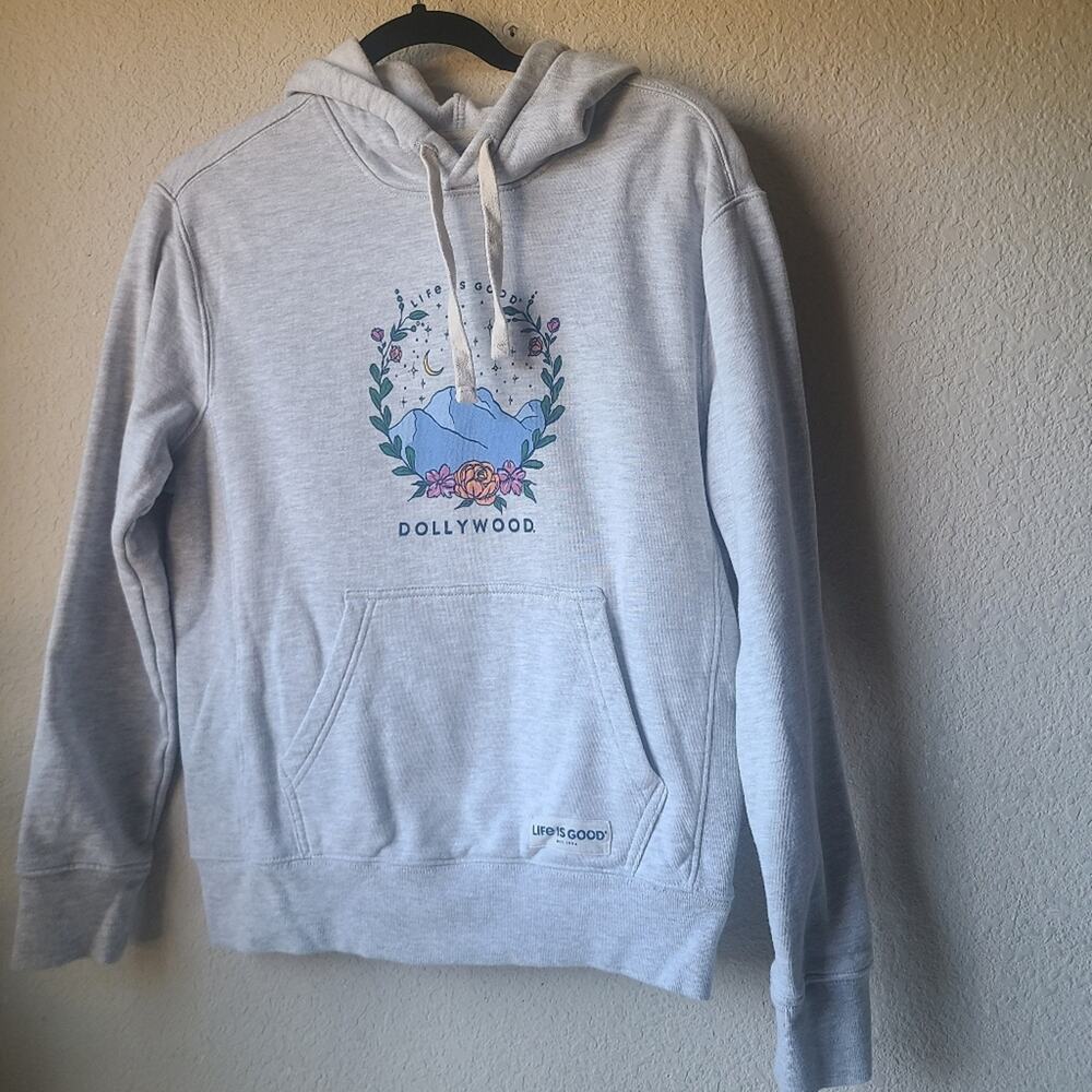 Life Is Good Light Gray Hoodie with Floral Design Women's Size S
